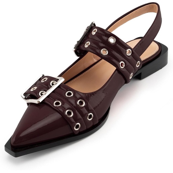 KaroNairy Buckle Ballet Flats, Pointy Toe Slingback, Square Toe Size 10 - Picture 2 of 11